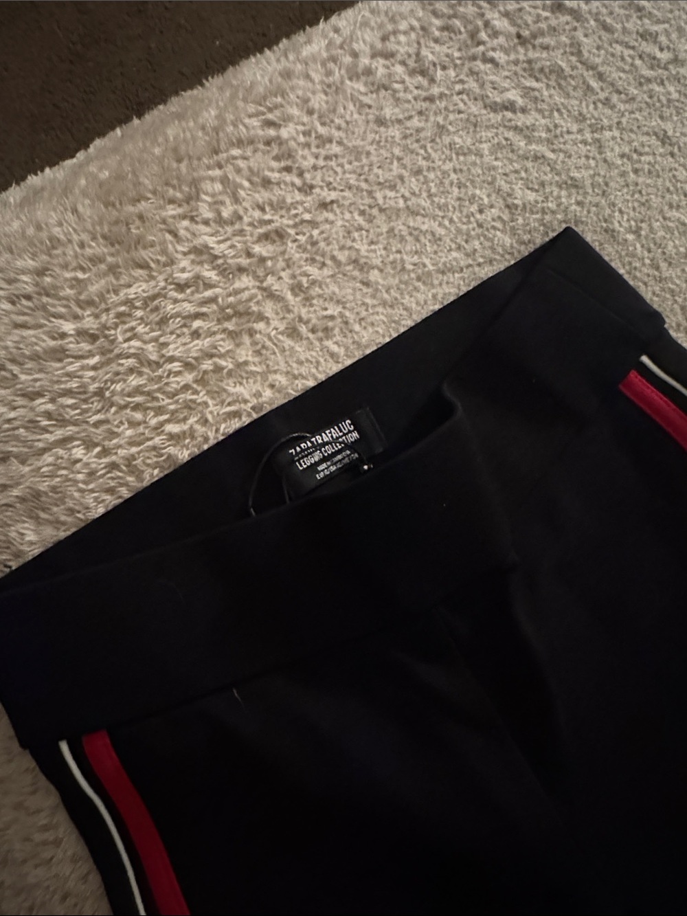 Zara Trafaluc Black Track Pants leggings with Red white Stripe